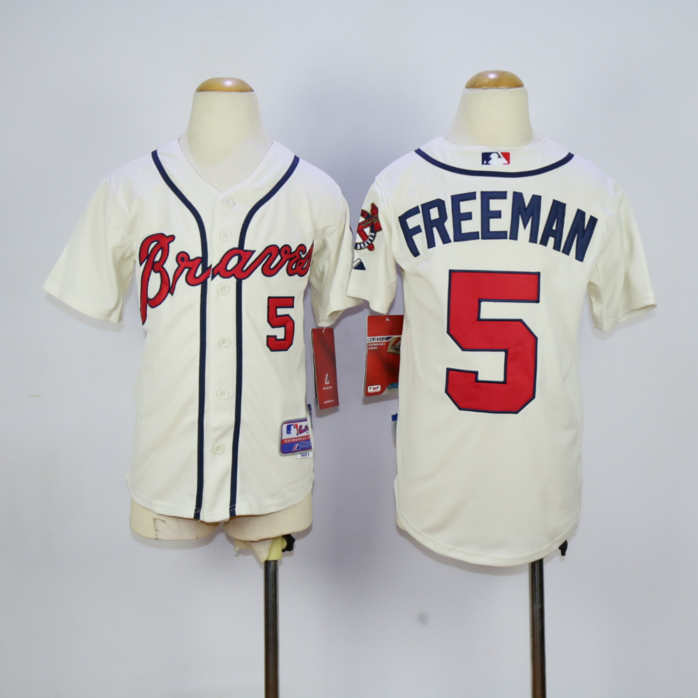 Youth Atlanta Braves 5 Freeman Cream MLB Jerseys